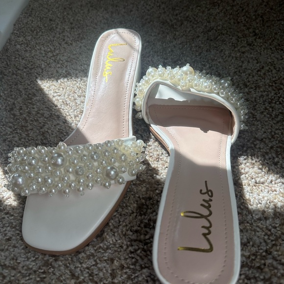 Lulu's Cream Pearl Embellished High He’ll Sandals - Picture 2 of 3